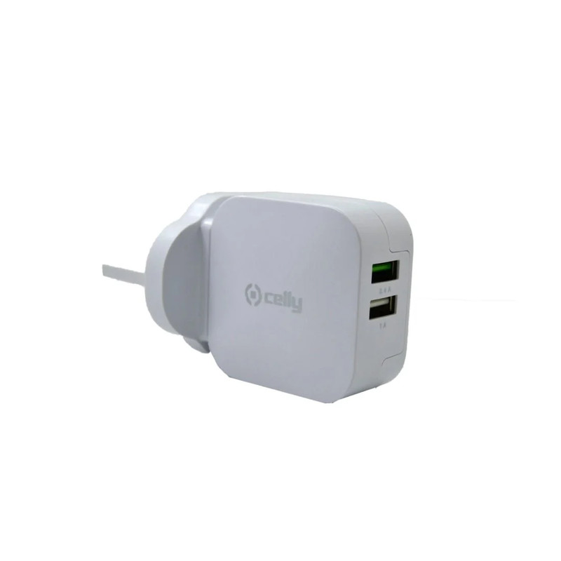 Celly Travel Turbo Charger with 2 USB 3.4 Ports - White - شاحن